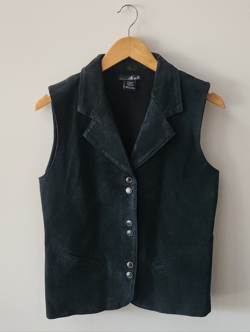 Willi Smith Suede Button Front Vest Black Minimalist 90s Layering Large